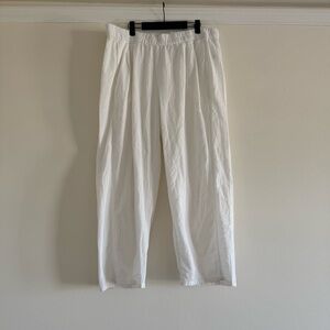 Eileen Fisher Size XL Organic Cotton Pucker Straight Pant White Elastic Waist